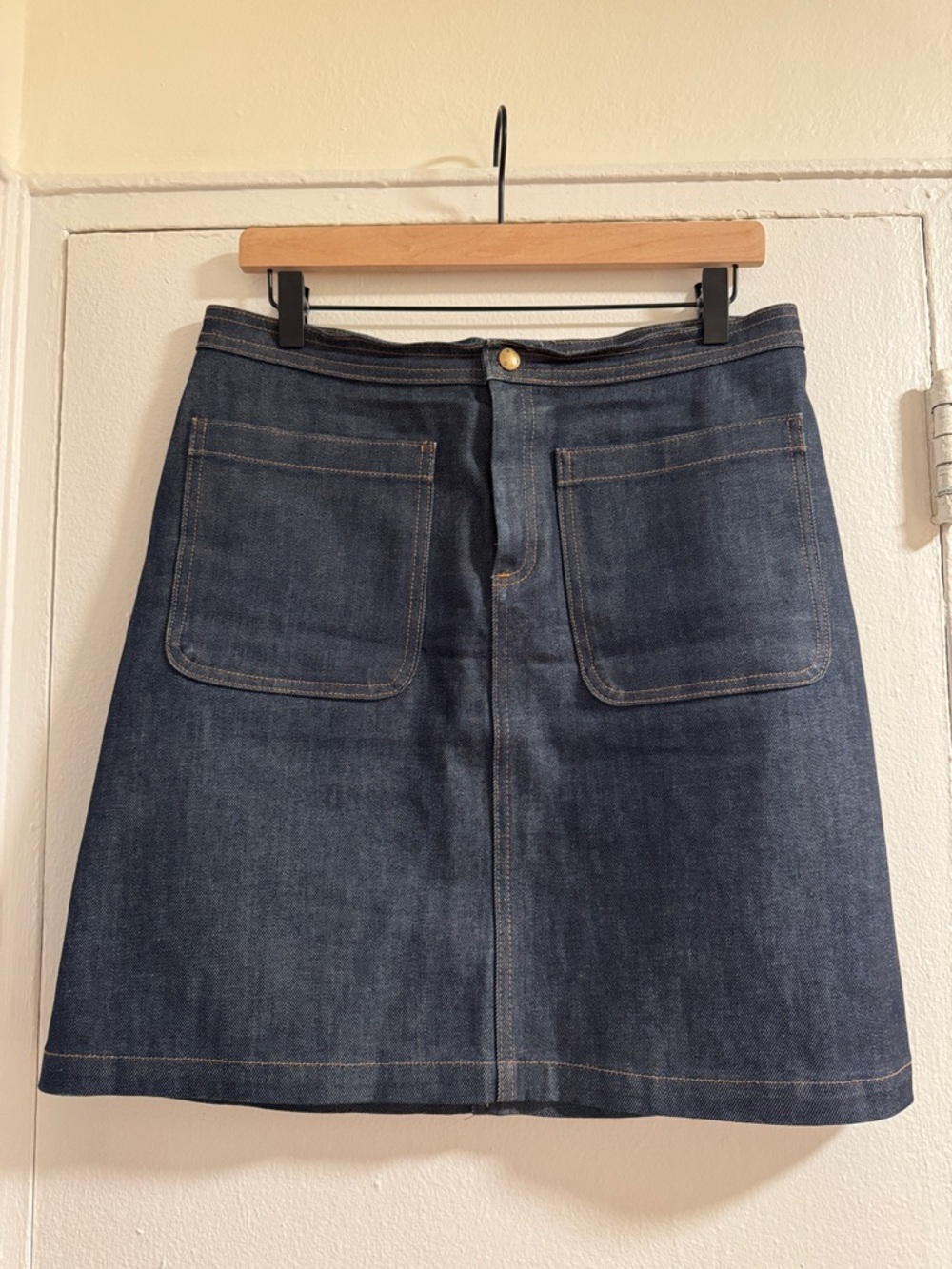 A.P.C. Dark Blue Denim A-Line Patch Pocket Skirt